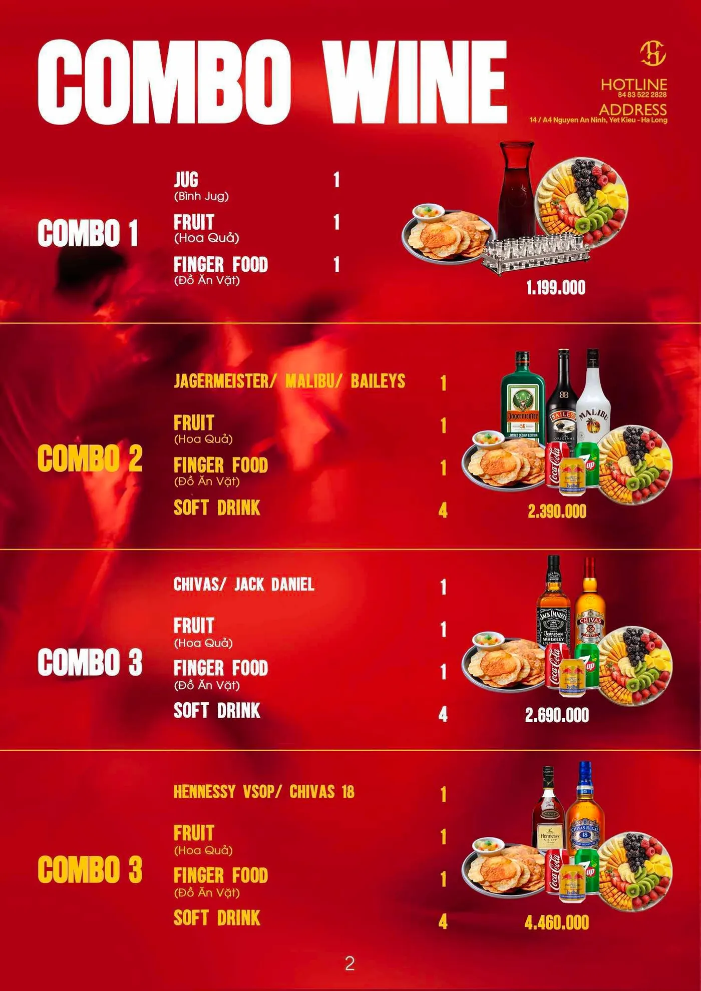 Một trang trong thực đơn COCA Club